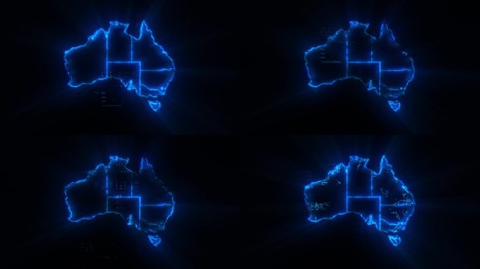 黑色背景的澳大利亚数字地图。代表技术创新和领导地位