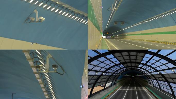高速隧道公路摄像头标识汽车行驶高清航拍