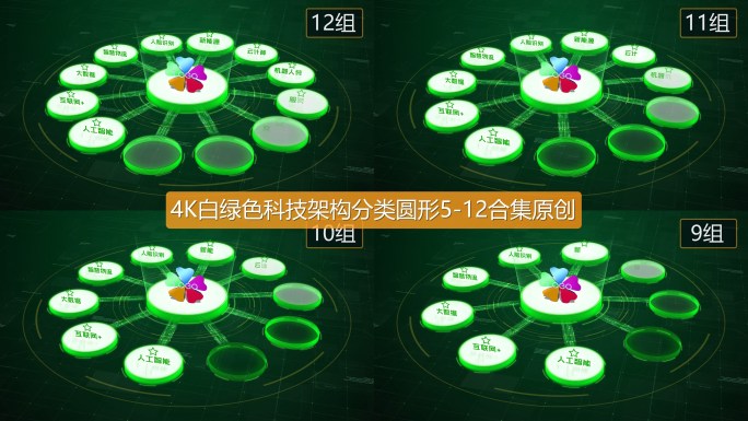 4K白绿色科技架构分类圆形5-12合集