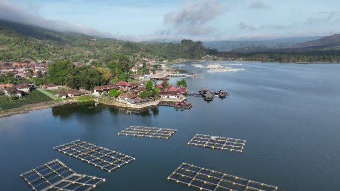 印尼巴厘岛巴图尔火山湖航拍自然风光