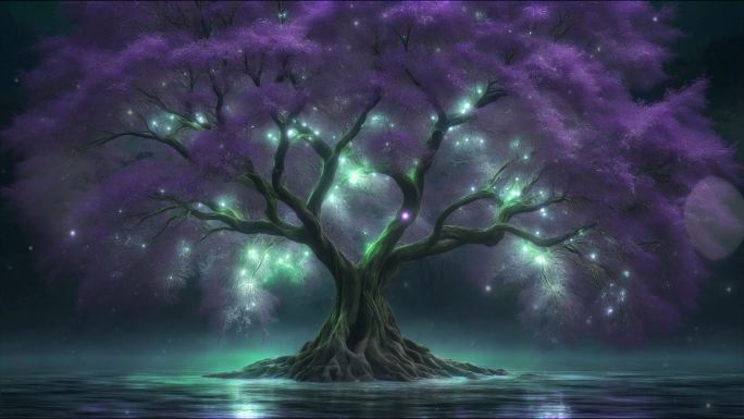 4K梦幻紫色树概念背景视频