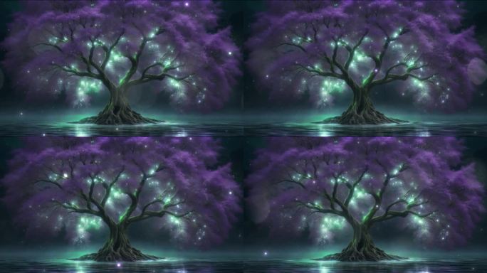 4K梦幻紫色树概念背景视频