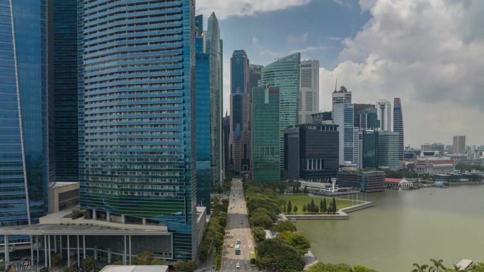 晴朗的日子新加坡城市著名的市中心交通街湾航拍全景4k延时拍摄