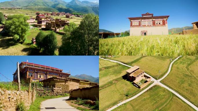 川西高原藏族村落白玉县下比沙村航拍视频