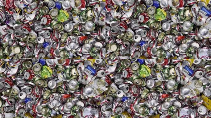 铝制饮料罐的特写，以便回收利用。