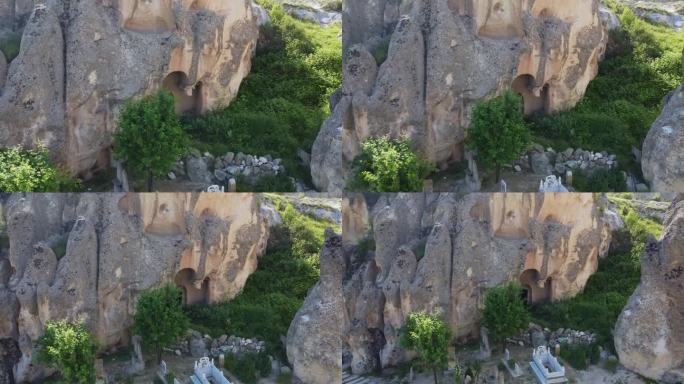 4k航拍无人机拍摄的巨石间古墓视频