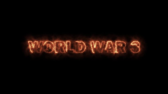第三次世界大战文字动画火焰效果黑色背景-威胁附近的第三次世界大战的权利，在门口燃烧的信件