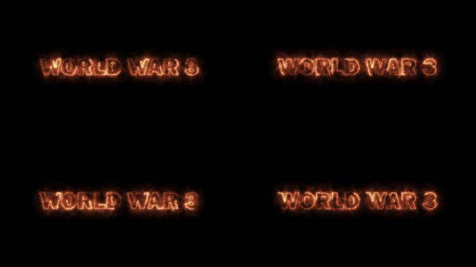 第三次世界大战文字动画火焰效果黑色背景-威胁附近的第三次世界大战的权利，在门口燃烧的信件