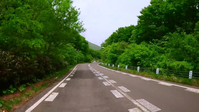 沿着美丽的春绿山路行驶