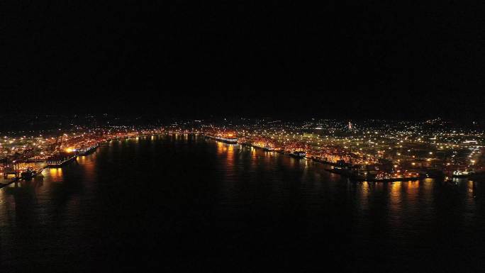 港口夜景航拍 海港夜晚 前湾港夜景