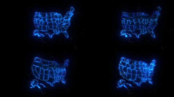 黑色背景的美国数字地图。代表技术创新和领导地位