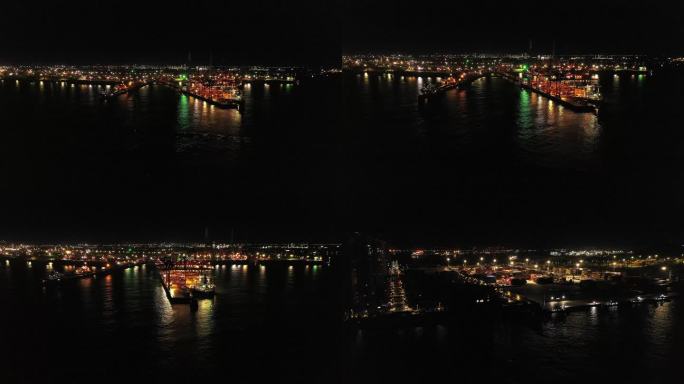 港口夜景航拍 海港夜晚 前湾港夜景