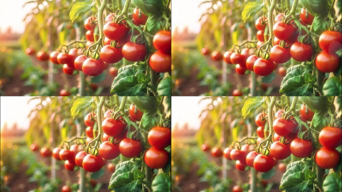 4K绿色有机西红柿概念背景视频