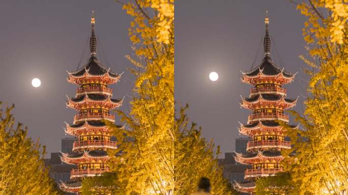 上海徐汇龙华寺夜景人流延时摄影