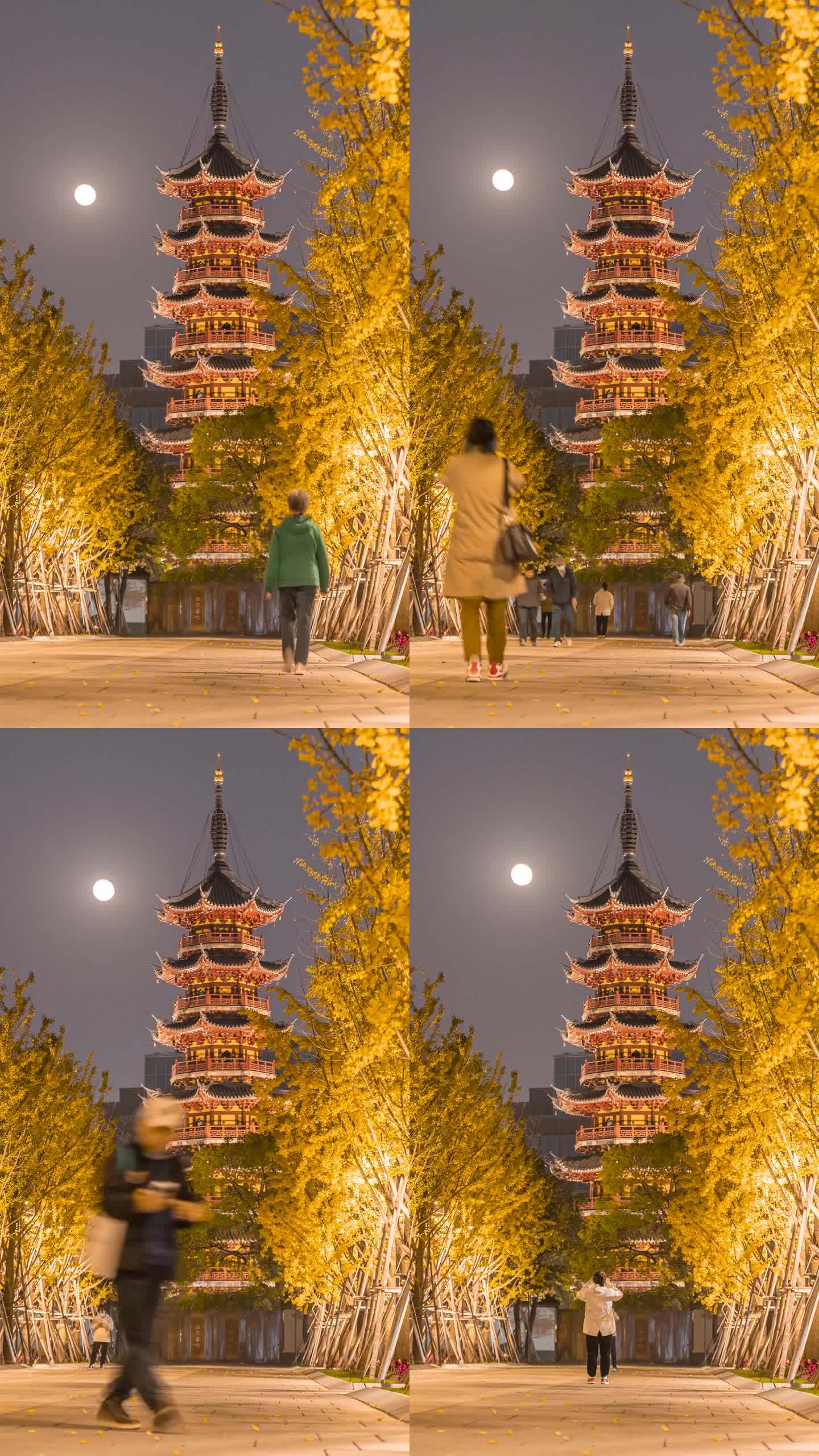 上海徐汇龙华寺夜景人流延时摄影