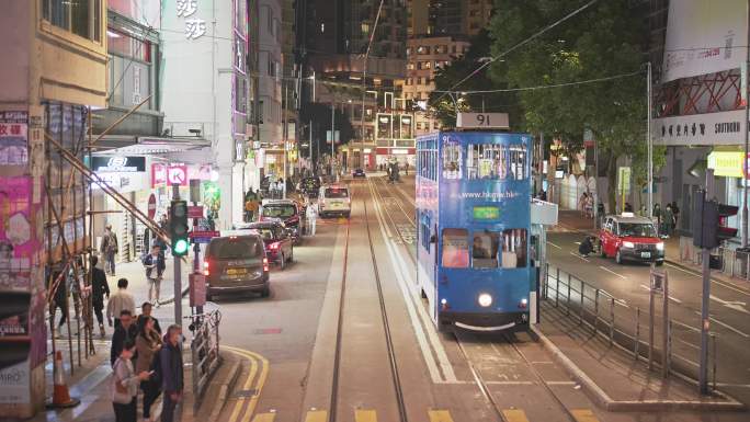 香港街区行人巴士街道