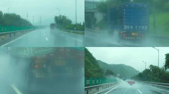 雨天货车运输城市高速出行行车