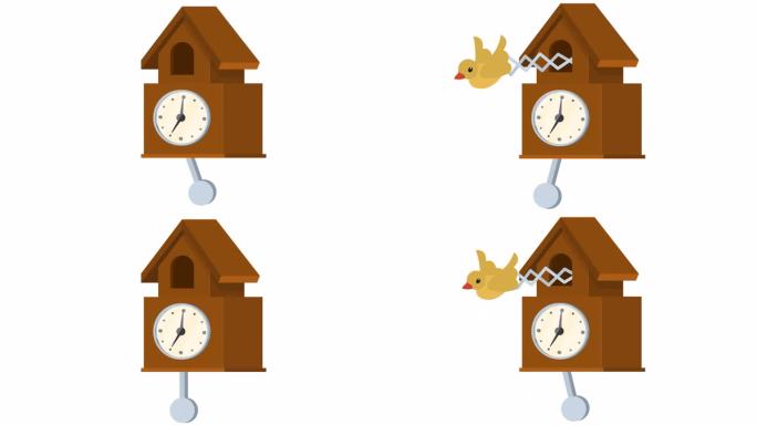 布谷鸟钟。动画提醒木钟的时间。卡通