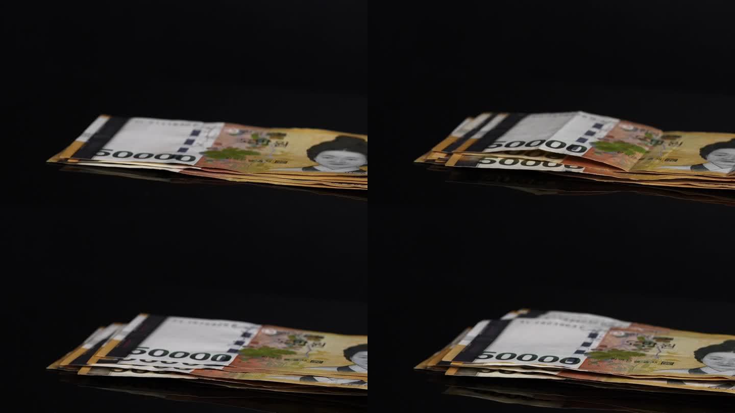 在韩国数5万韩元纸币，钱，60帧，慢