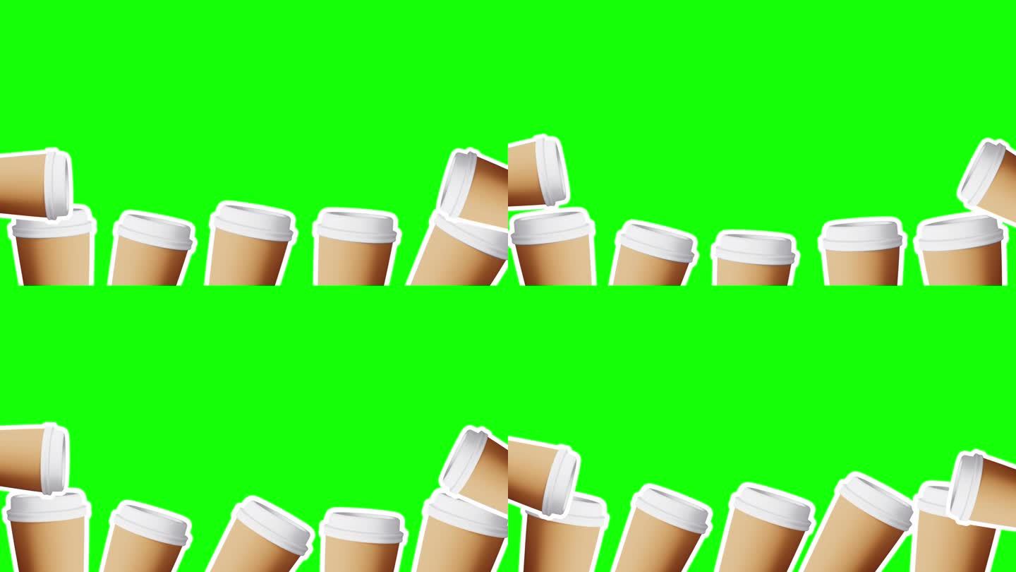 弹出咖啡杯豆子色度键绿屏背景。浮动热饮定格动画过渡博客开瓶器咖啡去酒吧商店销售折扣品牌广告社交媒体广