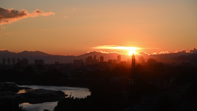 云南瑞丽市夕阳西下的延时风景