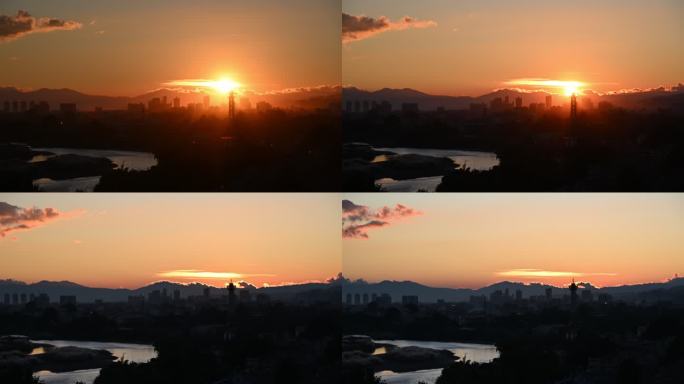 云南瑞丽市夕阳西下的延时风景