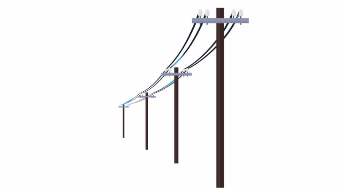 电力线路。电线上电力传输的动画。卡通