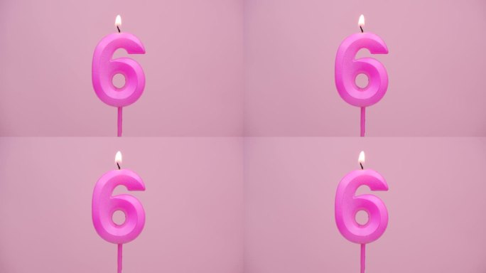 6号，粉色背景上燃烧着生日蜡烛。