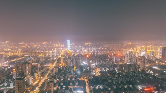 广西柳州城市天际线夜景航拍延时