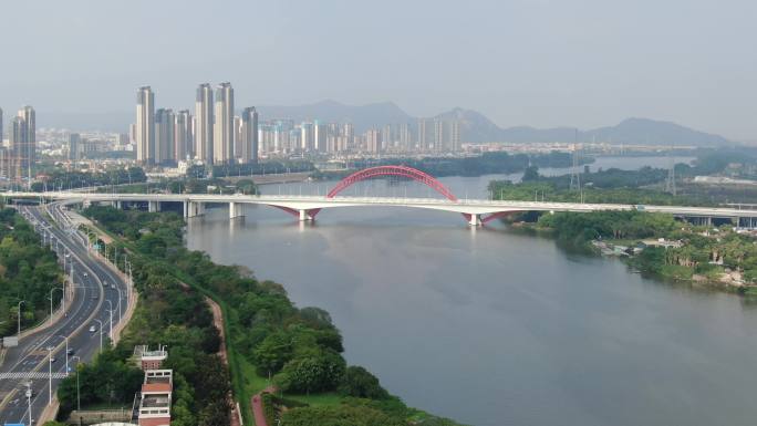 福建省漳州市九龙江大桥江景航拍