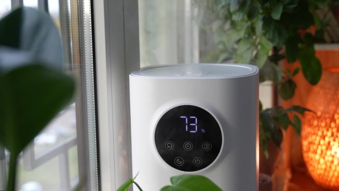 现代家用加湿器，滋润室内植物周围干燥的空气。加湿的概念