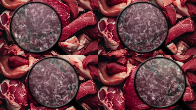 在生肉中寻找细菌特写展示视频素材