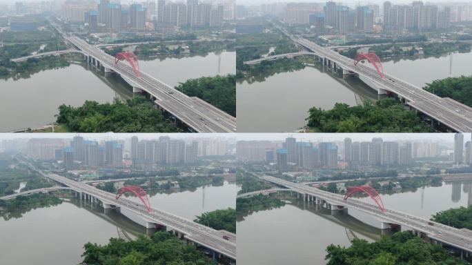 福建省漳州市九龙江大桥江景航拍