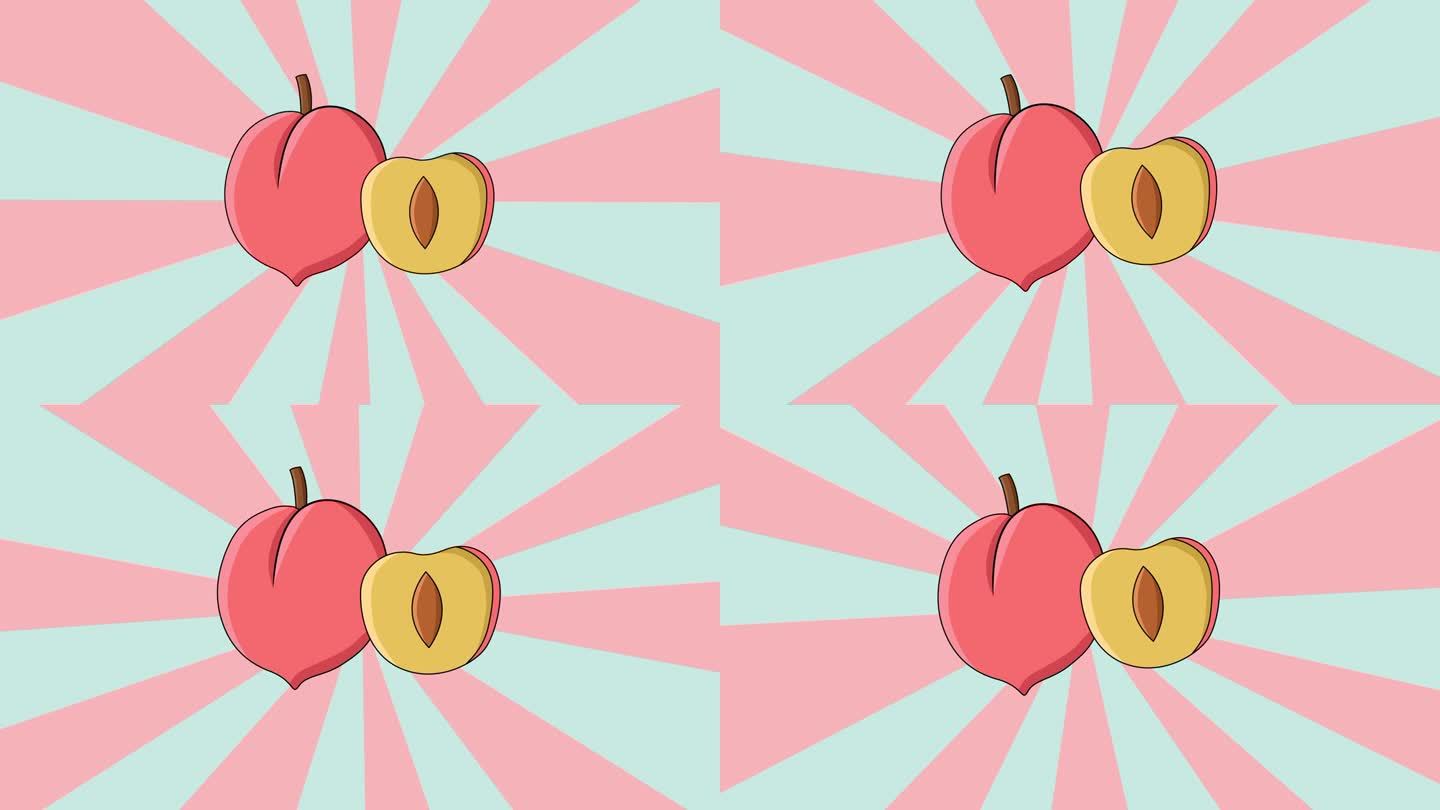动画的桃子图标与旋转的背景