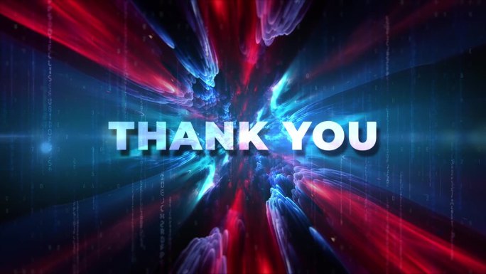 谢谢辉光文字抽象科学高科技未来的3D电影标题与红蓝色云隧道的背景。针对企业网络动画技术的介绍。