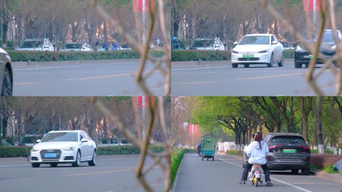 城市马路上班下班高峰期汽车车流人流城市景