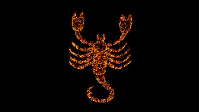 蝎子符号与燃烧的火粒子在普通的黑色背景