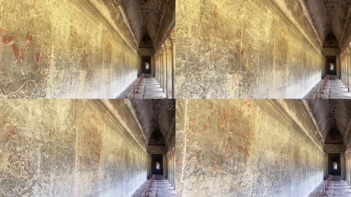 位于柬埔寨暹粒的吴哥窟寺庙一楼内墙上著名的浅浮雕。