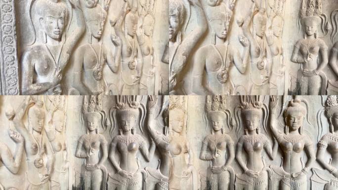 在柬埔寨暹粒的吴哥窟寺庙一楼的内墙上，有一幅著名的天女浮雕，她们有着复杂的发型