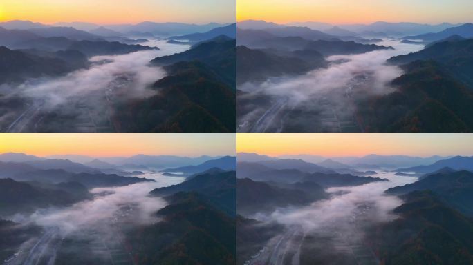 秋天 村庄 晨雾 金黄 片头 风景