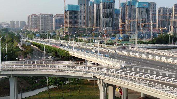 福建省漳州市九龙江大桥江景航拍