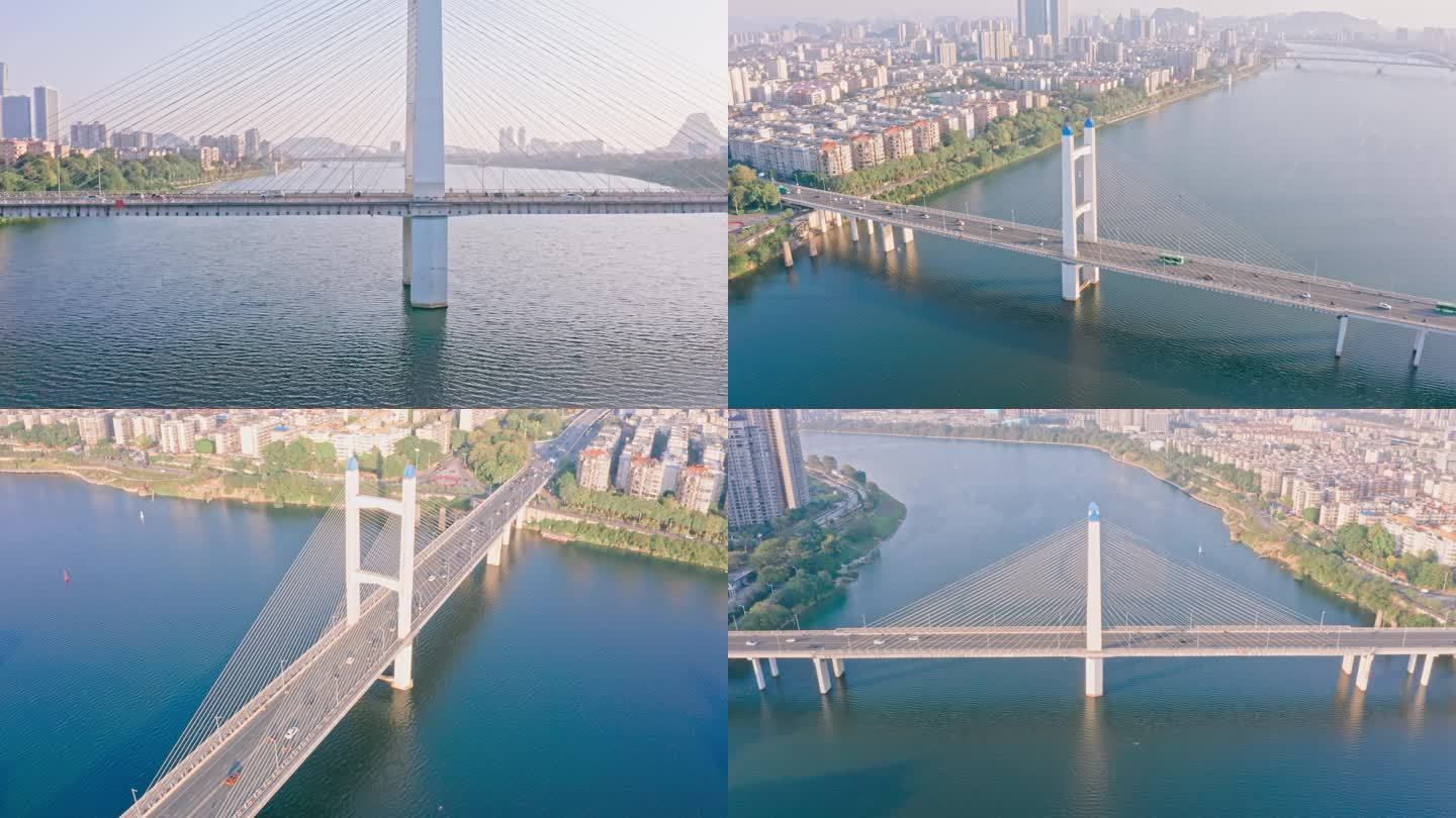 广西柳州壶西大桥交通车流航拍