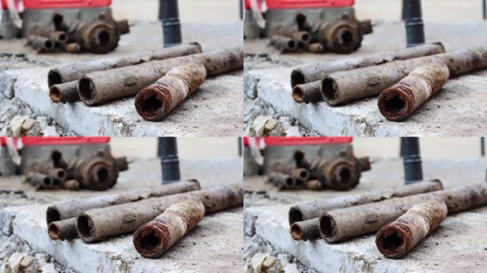 4k剪辑细节拍摄与旧和生锈的饮用水管道