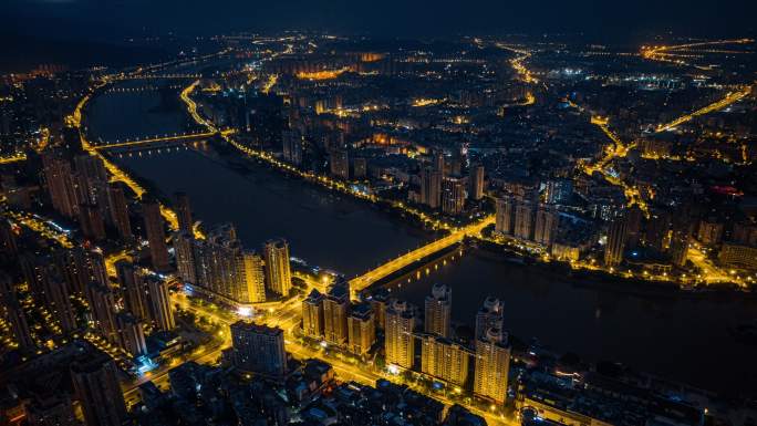 福建福州闽江大桥城市夜景航拍