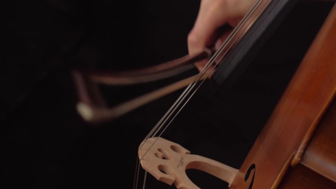 女人在大提琴上演奏断奏的特写