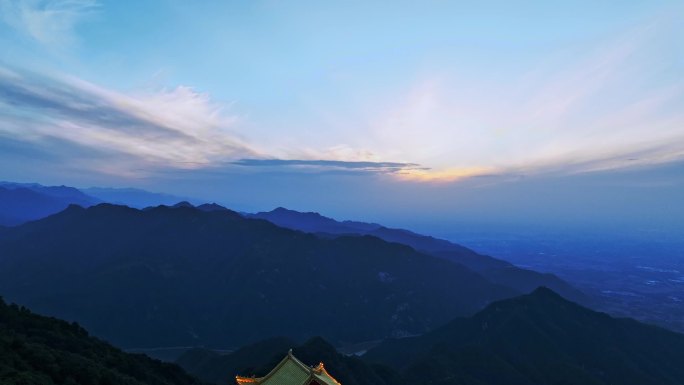 航拍终南山南五台秦岭风光夕阳夜景