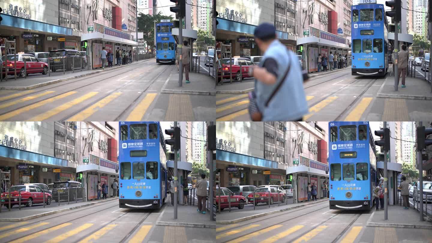香港街区行人巴士街道