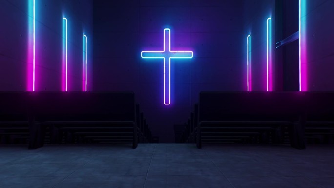 教堂墙上的霓虹基督教十字架