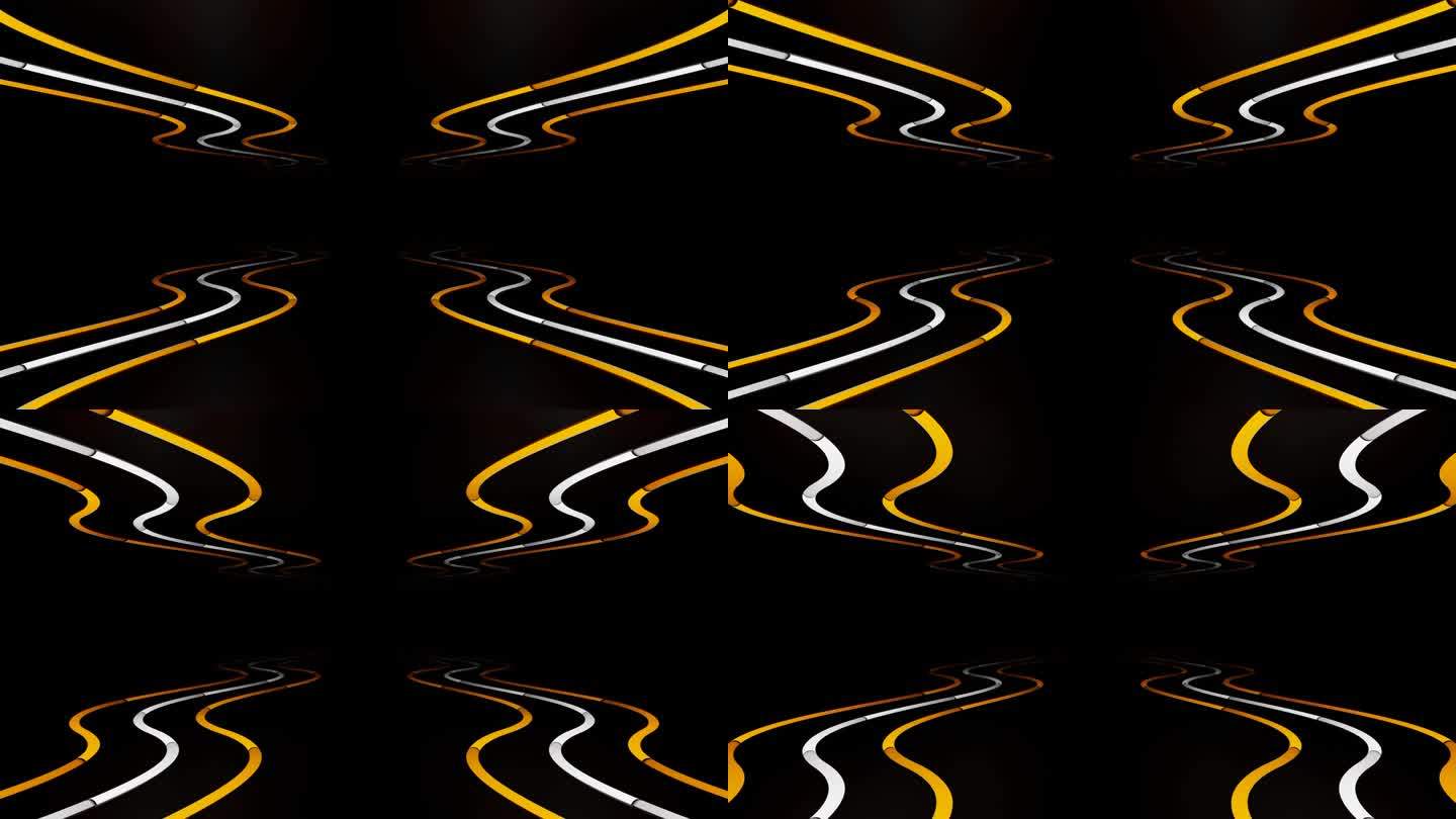 黑暗隧道与橙色和白色霓虹灯曲线循环动画背景