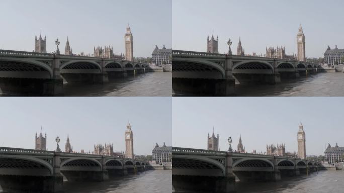 伦敦泰晤士河南岸的国会大厦，有大本钟